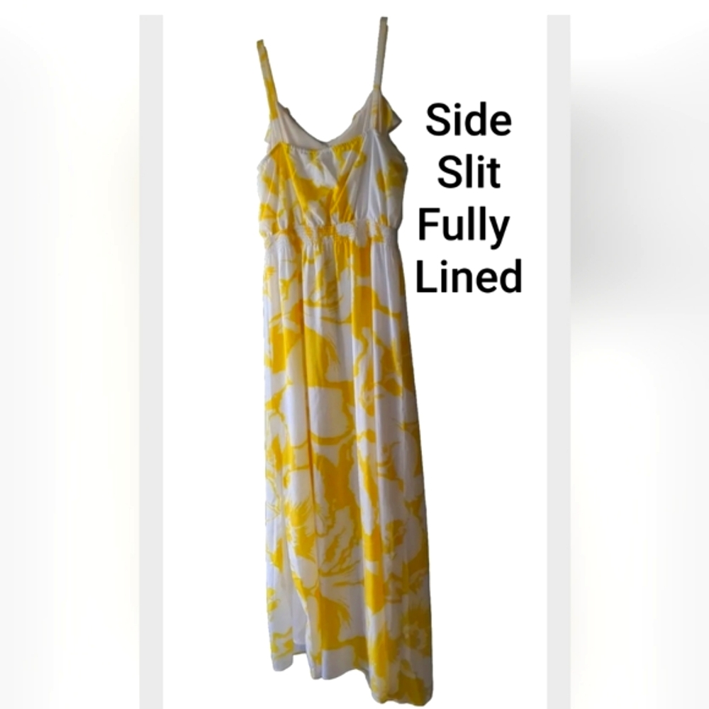 Yellow Maxi Spaghetti Strap Dress LOFT Fully Lined Side Slit Sz 6 party,…